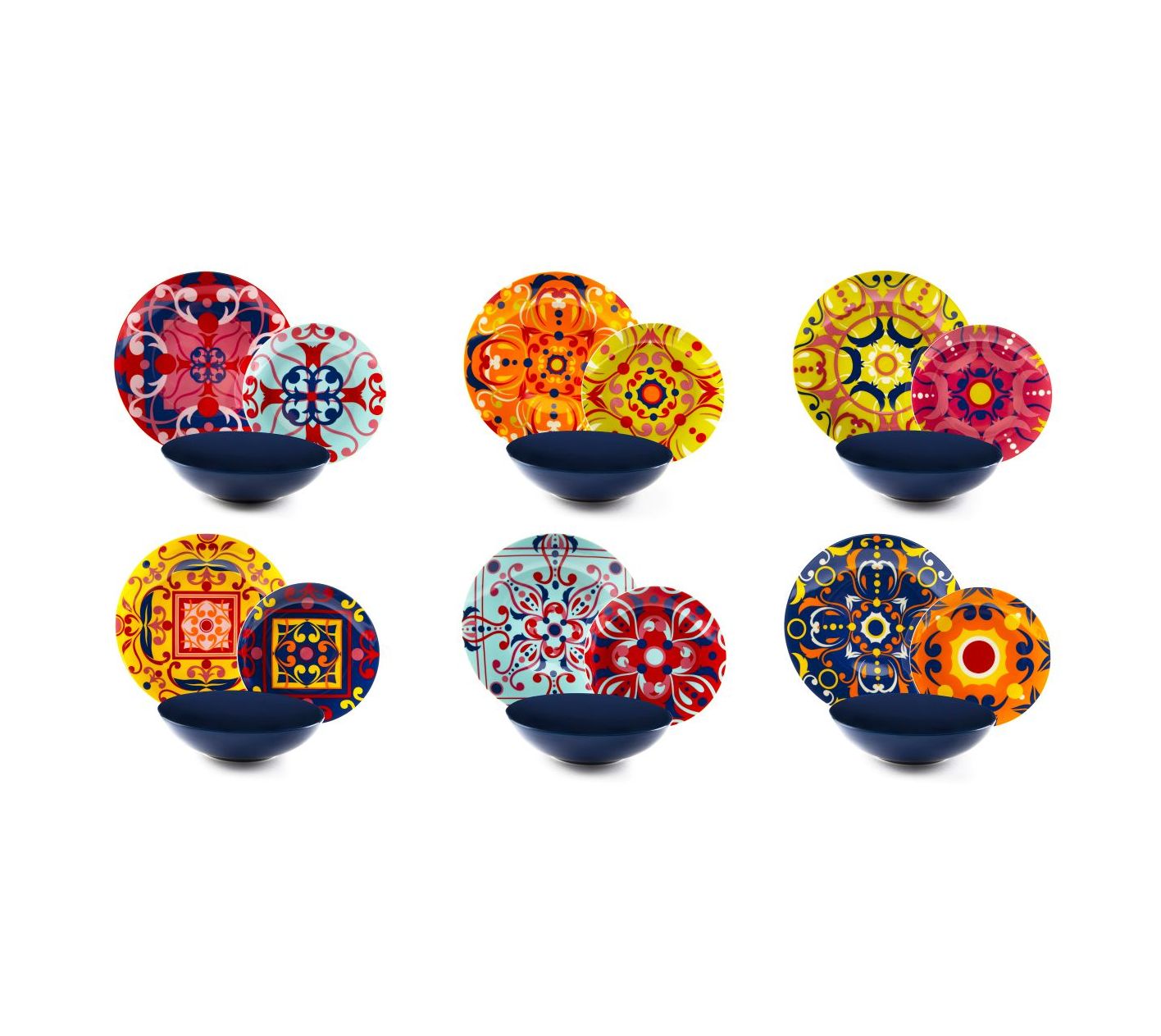 Set 6 Piatti Pasta In Stoneware H&h - Diametro 28 Cm | Colore Light Blue | Lavabile In Lavastoviglie