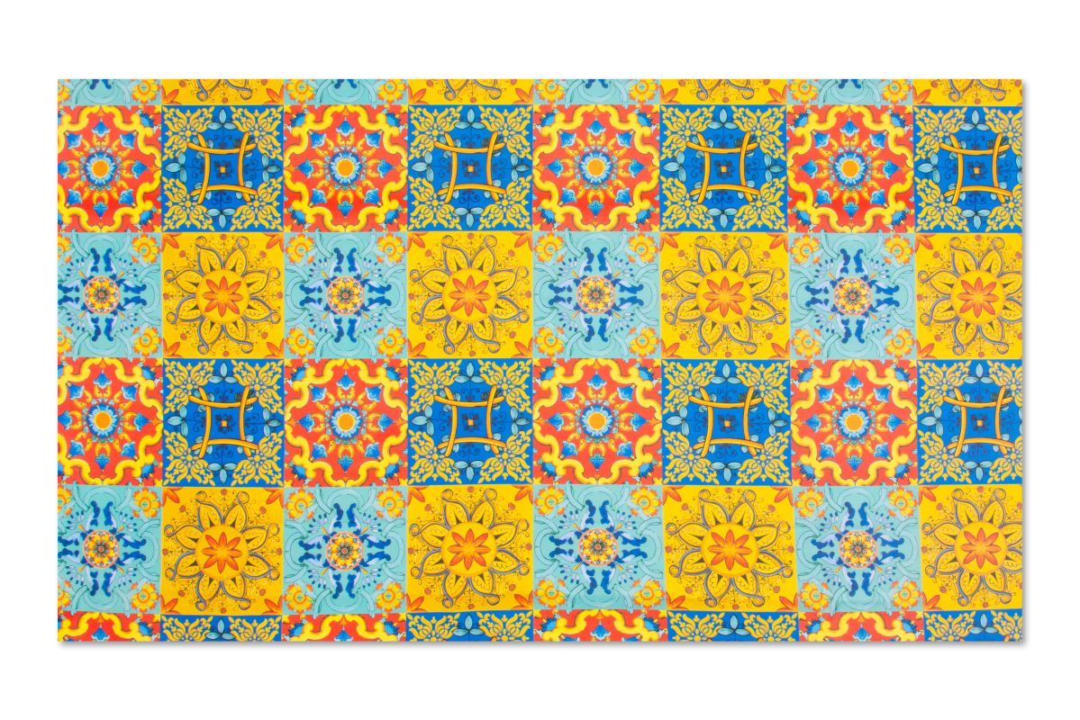 ABAKUHAUS Giallo e Blu Tovaglia, Mosaico Azulejo, Rettangolare per Sala da Pranzo e Cucina, 140 cm x 240 cm, Viola Blu Senape