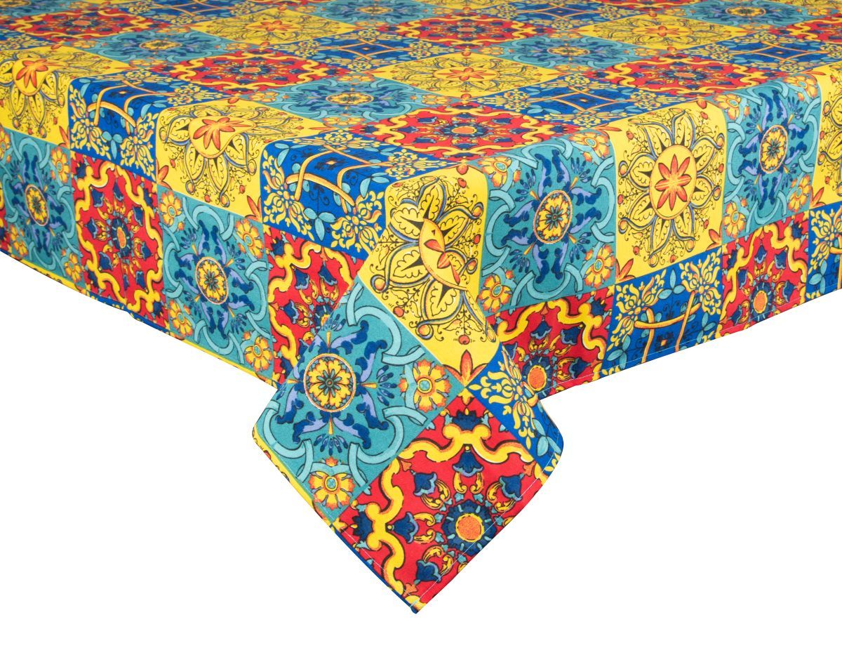 Tovaglia Rettangolare Mosaico Azulejo 140x170 Cm – Colori Giallo E Blu – Impermeabile E Antimacchia - 3