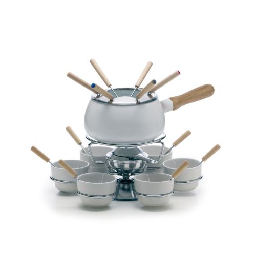 Set per fonduta, 22 pezzi in metallo e coppette ceramica