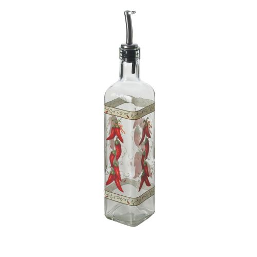 Oliera con versatore, peperoncini, vetro