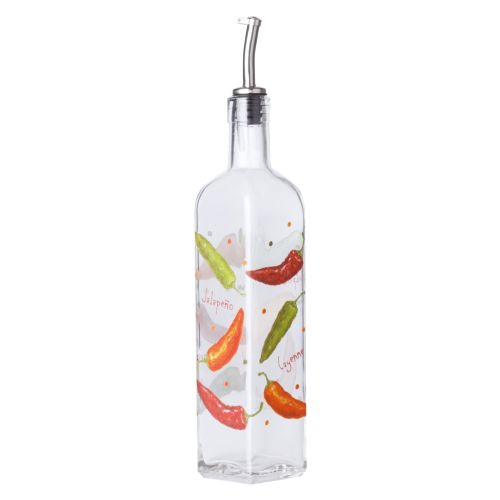Oliera con versatore, peperoncini chili, vetro
