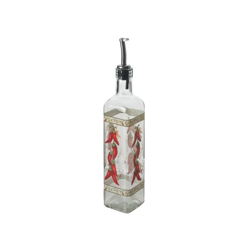 Oliera con versatore, peperoncini, vetro