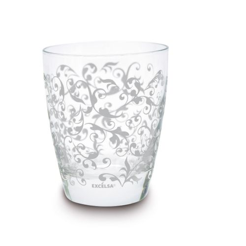 Bicchieri acqua, 6 pezzi, trasparenti, vetro decorato