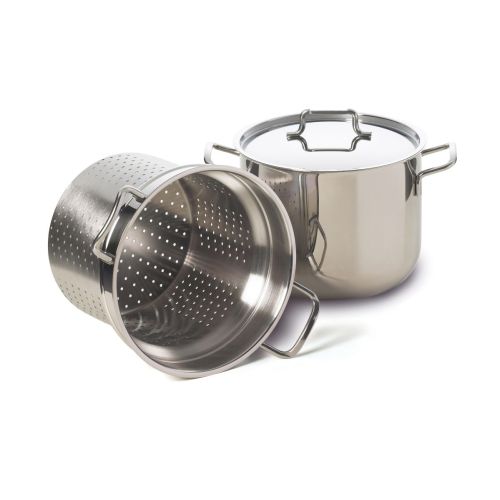 Pentola con cestello e coperchio, acciaio inox, 22 cm