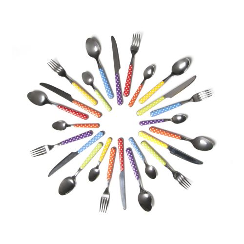 Posate, 24 pezzi, acciaio inox, multicolore pois