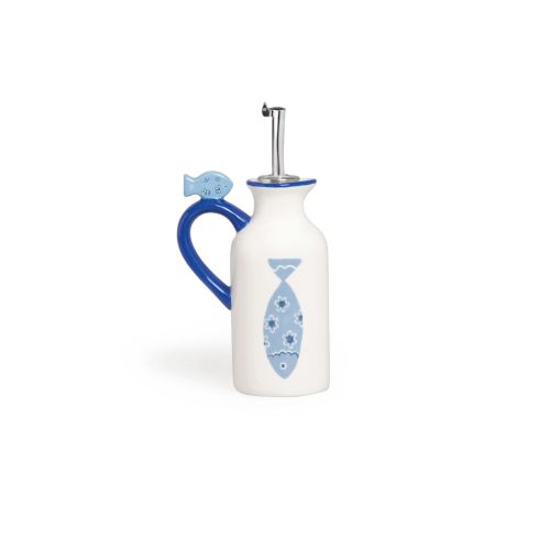 Oliera/acetiera con versatore, ceramica, pesci