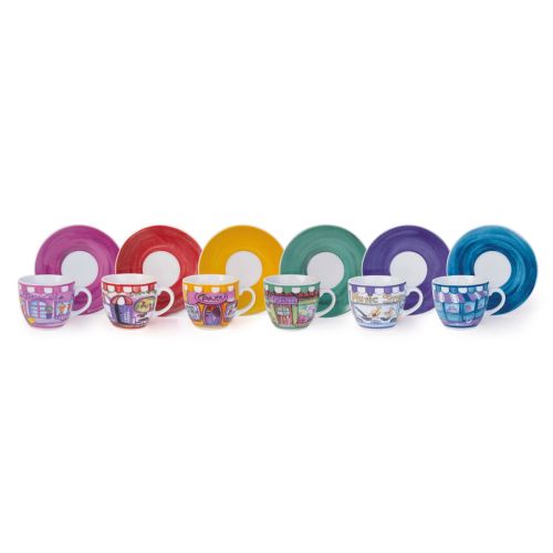 Set 6 tazzine con piattino, shops, porcellana, 90 ml