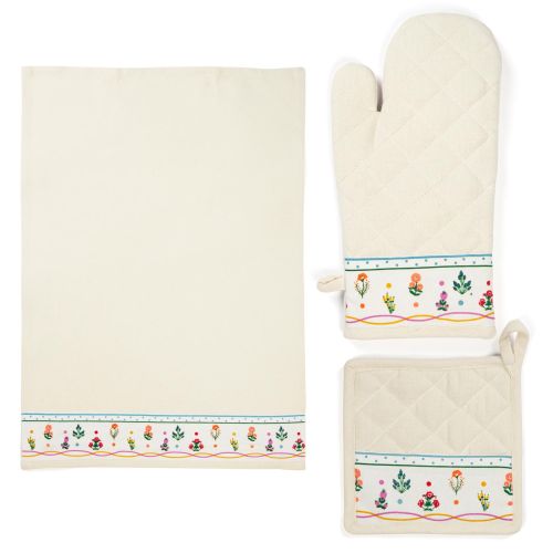 Canovaccio, presina e guanto forno, stile floreale