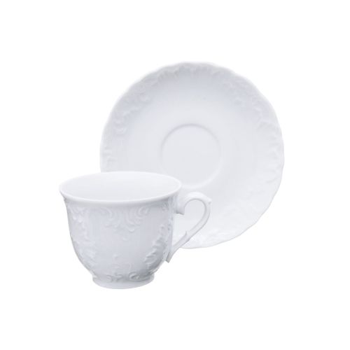 Tazze da tè con piattino, 6 pezzi, porcellana, bianco