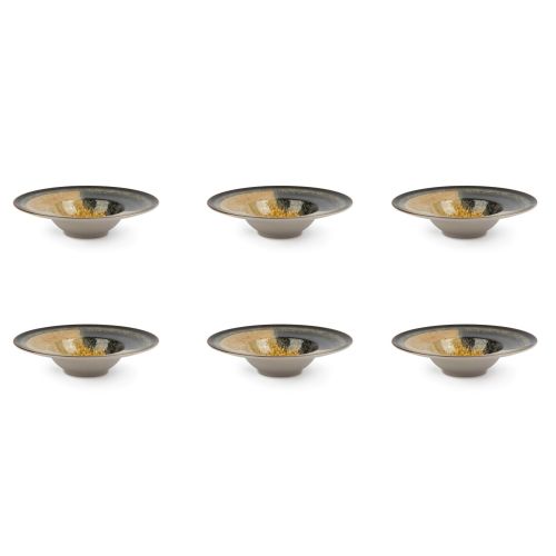 Set pasta bowl, effetto reattivo, ceramica, 6 pezzi