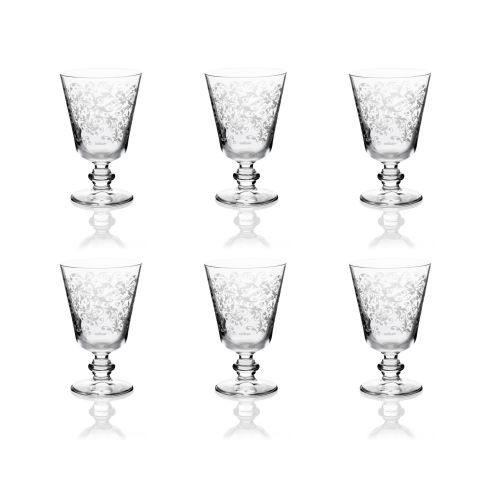 Calici vino, 6 pezzi, vetro trasparente, con fregi