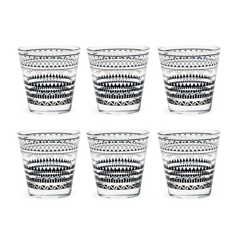 Bicchieri acqua, 6 pezzi, vetro, 250 ml, bianco e nero, stil