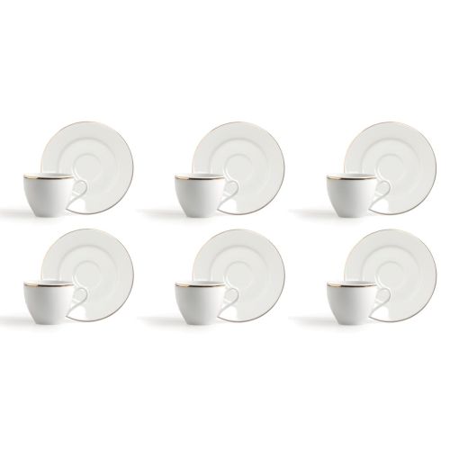 Set 6 tazzine con piattino, bianco, porcellana, bordo oro