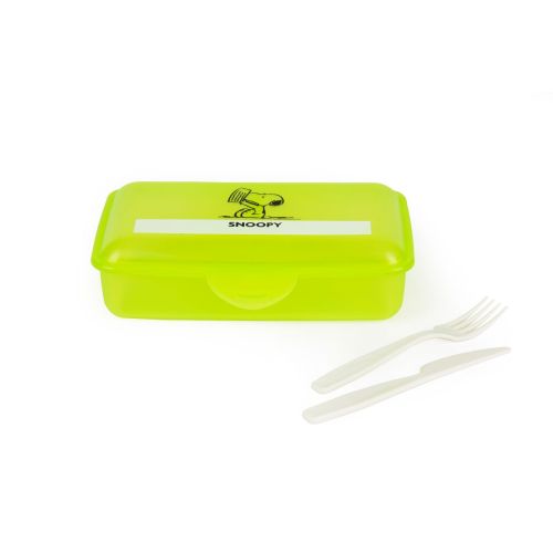 Contenitore portapranzo con posate, snoopy, verde