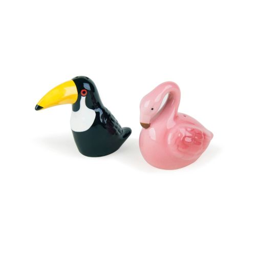Set sale/pepe, 2 pezzi, fenicottero, tucano, ceramica