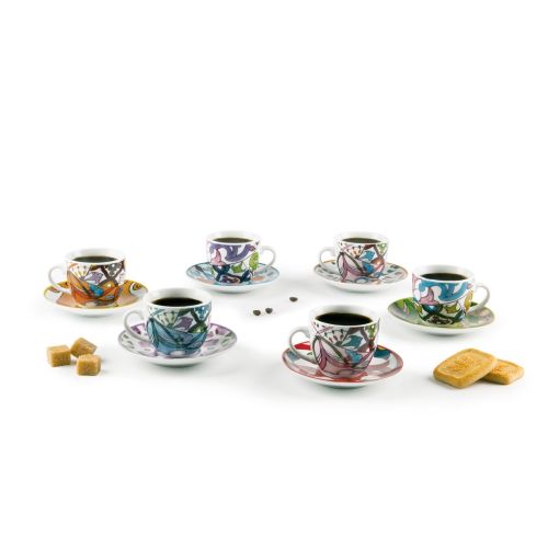 Set 6 tazzine con piattino, lisbona, porcellana, 90 ml