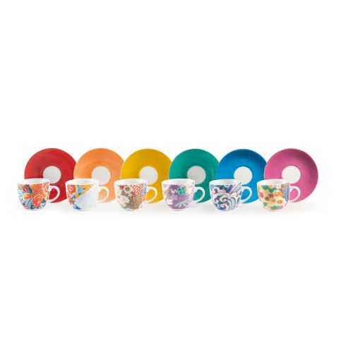 Set 6 tazzine con piattino, kimono, porcellana, 90 ml