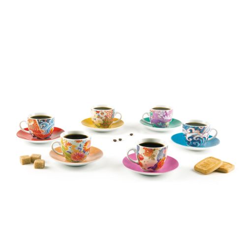 Set 6 tazzine con piattino, kimono, porcellana, 90 ml