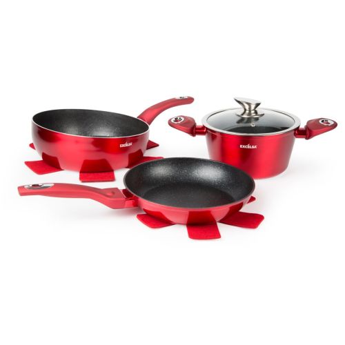 Set pentole, 4 pezzi, con salvapadella, rosso