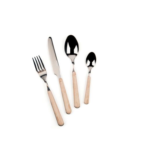 Posate, 24 pezzi, acciaio inox, beige, manico effetto legno
