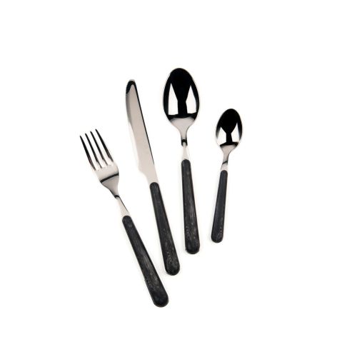 Posate, 24 pezzi, acciaio inox, nero, manico effetto legno