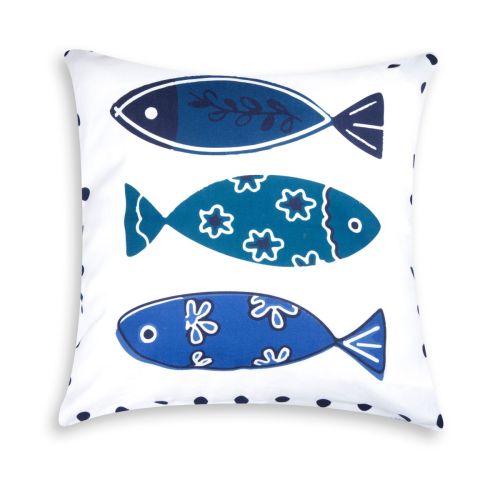 Cuscino decorativo, multicolore, pesci blu, 45x45 cm