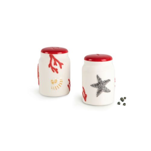 Set sale/pepe, 2 pezzi, conchiglie e coralli, ceramica