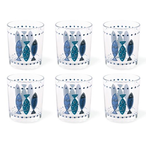 Bicchieri acqua, 6 pezzi, pesci