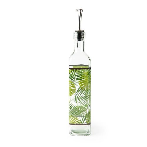 Oliera con versatore, foglie e felci, vetro