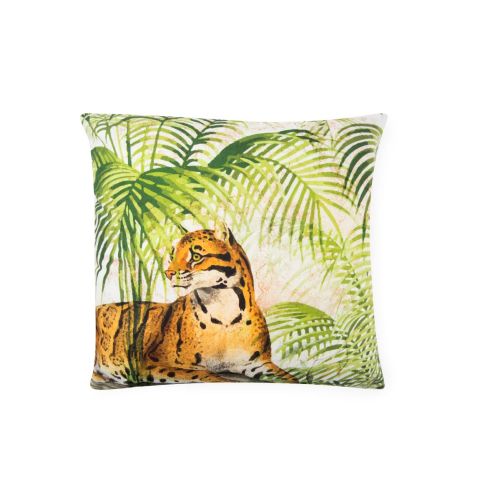 Cuscino decorativo jungle, leopardi e felci, 45x45 cm