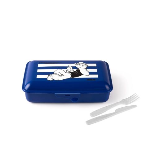 Contenitore portapranzo con posate, braccio di ferro, blu
