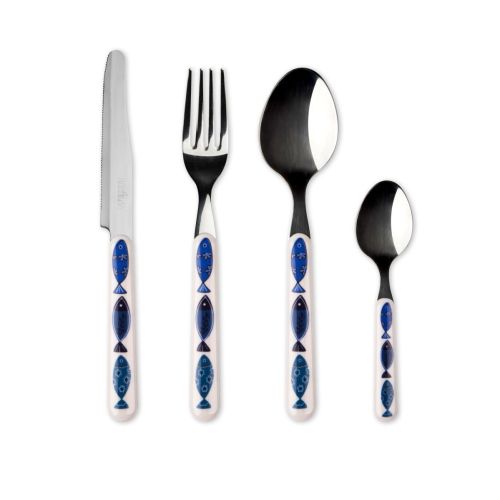 Posate, 24 pezzi, acciaio inox, pesci blu