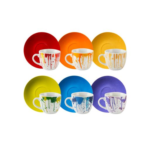 Set 6 tazzine con piattino, vernice, porcellana, 90 ml