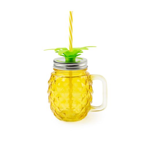 Mug con cannuccia, vetro, ananas, giallo