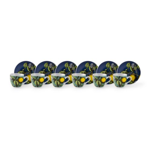 Set 6 tazzine con piattino, limoni, porcellana, 90 ml