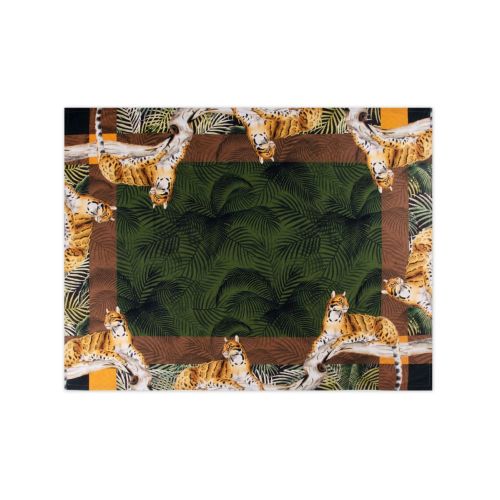 Tovaglia jungle, leopardi e felci, 100% cotone, 150x200 cm