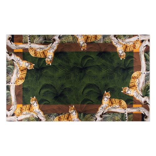 Tovaglia jungle, leopardi e felci, 100% cotone, 150x250 cm
