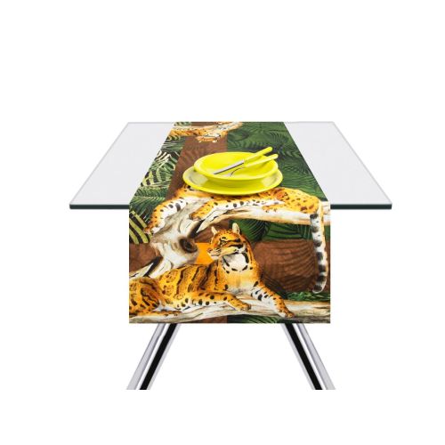 Runner jungle, leopardi e felci, 100% cotone, 50x160 cm