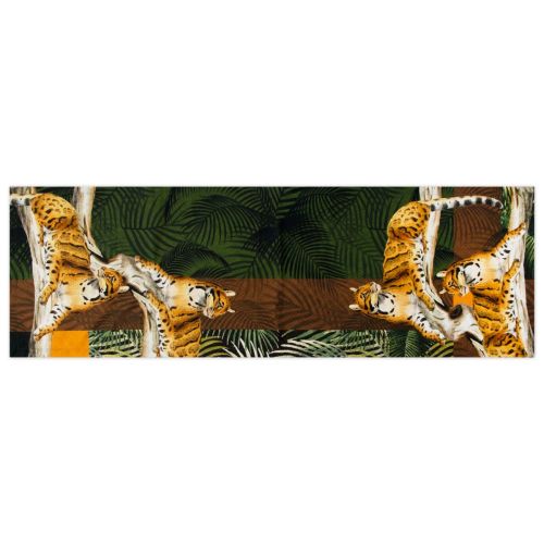 Runner jungle, leopardi e felci, 100% cotone, 50x160 cm