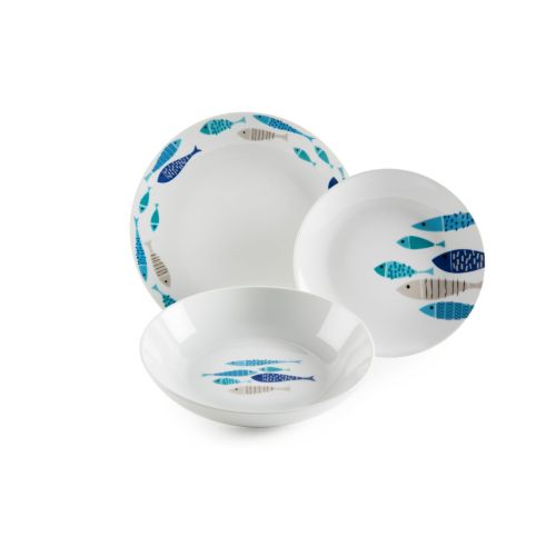 Servizio piatti, azzurro/blu pesci, porcellana, 18 pezzi