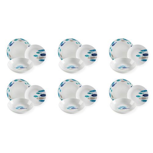 Servizio piatti, azzurro/blu pesci, porcellana, 18 pezzi