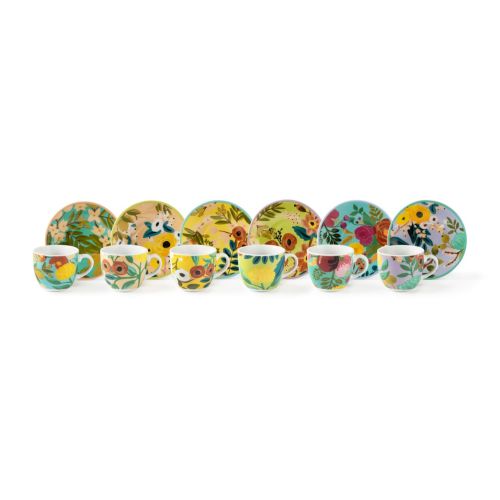Set 6 tazzine con piattino, con fiori, porcellana, 90 ml