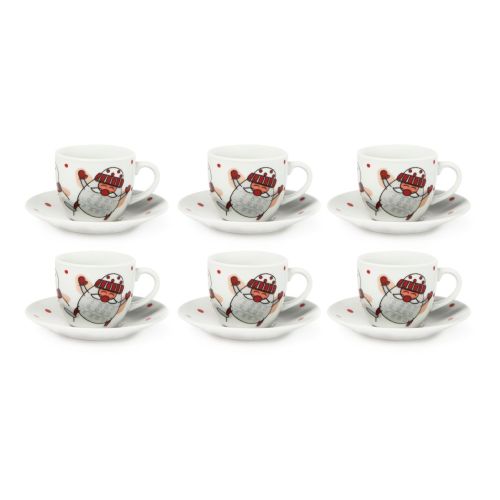 Set 6 tazzine con piattino, natalizie, porcellana, 90 ml