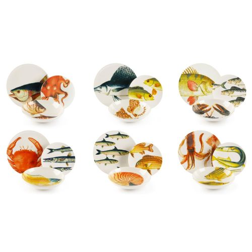 Servizio piatti, pesci/mare, porcellana/stoneware, 18 pezzi