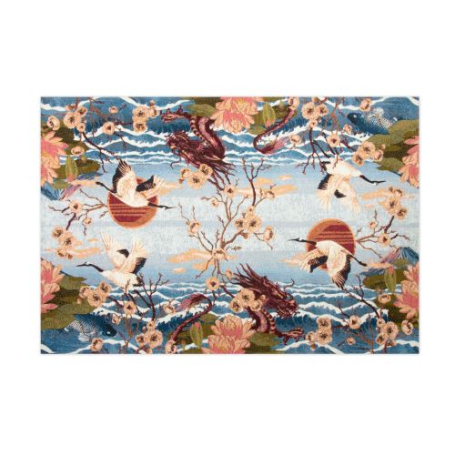 Tappeto arredo, stile giapponese, multicolore, 165x110 cm