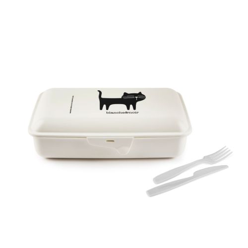 Contenitore portapranzo con posate, gattino, bianco