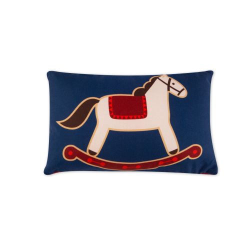 Cuscino decorativo, natalizio, cavallino a dondolo, 45x30 cm