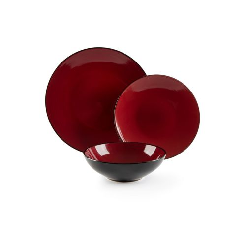 Servizio piatti, stile orientale, bordeaux, 18 pezzi