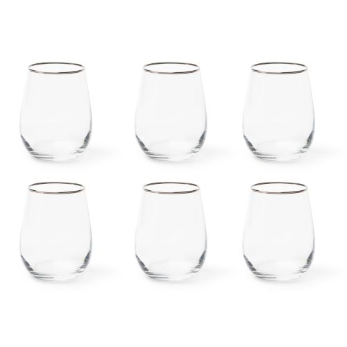 Bicchieri acqua, 6 pezzi, vetro trasparente, bordo argentato